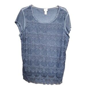 Chico's Cotton Luella Lace Front Cap Sleeve T-Shirt Size 2 Large